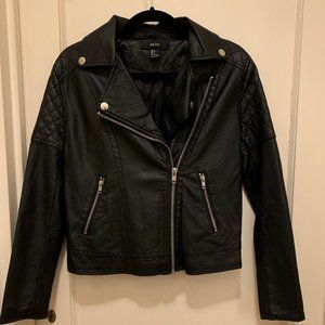 Forever 21 Quilted Leather Motorcycle Jacket, Black, Size S